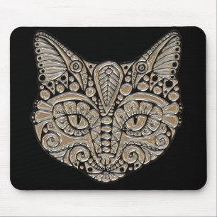 Alfombrilla De Ratón Oro Art Déco y gato negro de estilo egipcio