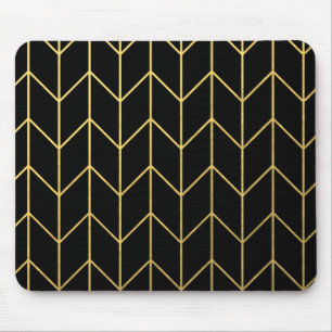 Alfombrilla De Ratón Oro Chevron en moda moderna del fondo negro