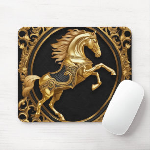 Alfombrilla De Ratón Oro de caballo y marco ornamental negro