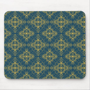 Alfombrilla De Ratón Oro de patrón ornamental en azul