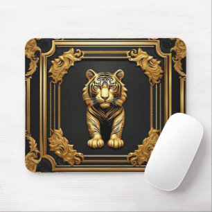 Alfombrilla De Ratón Oro de tigre y marco ornamental negro