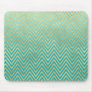Alfombrilla De Ratón Oro de verde menta Chevron atractivo Ombre