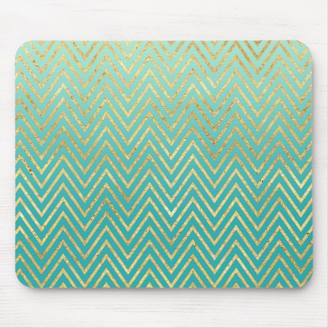 Alfombrilla De Ratón Oro de verde menta Chevron atractivo Ombre (Frente)