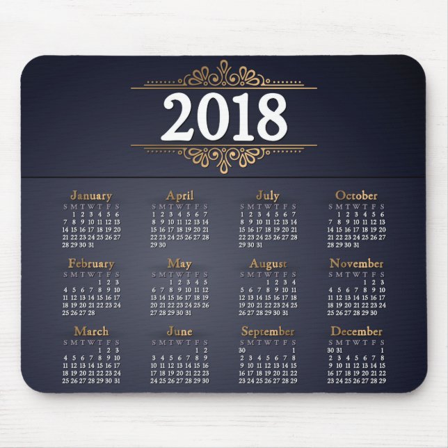 Alfombrilla De Ratón Oro elegante 2018 y calendario azul el | Mousepad (Frente)