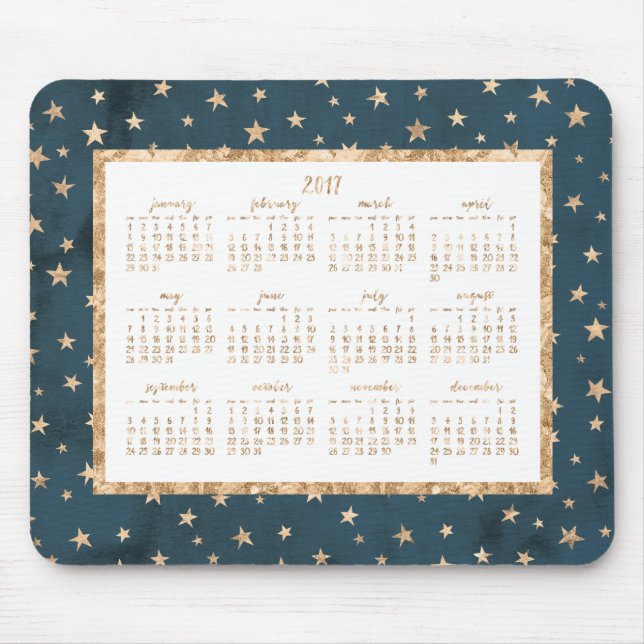 Alfombrilla De Ratón Oro Estrellas anuales 2017 Calendario Almohadilla  (Frente)