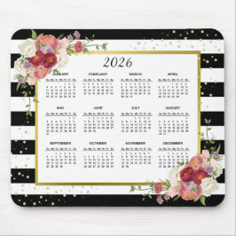 Alfombrilla De Ratón Oro floral negro rayado - Calendario 2022
