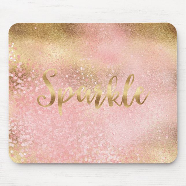 Alfombrilla De Ratón Oro Glitzy Rosa Confeti Glam Brillo (Frente)