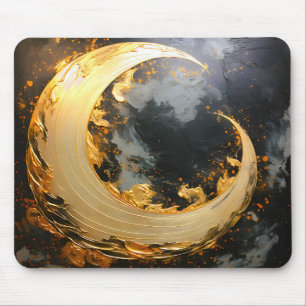 Alfombrilla De Ratón Oro Negro Remolino Abstracto Moderno Luna