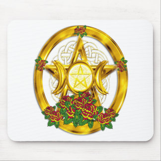 Alfombrilla De Ratón Oro pagano del pentáculo de Wiccan con los rosas