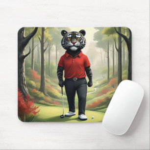 Alfombrilla De Ratón "¡Oro! Un tigre negro jugando golf en el bosque"