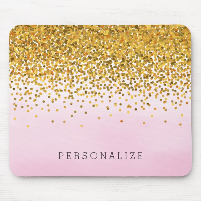 Alfombrilla De Ratón Oro y acuarela rosada del confeti (Frente)