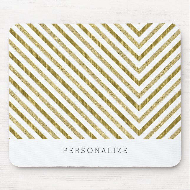 Alfombrilla De Ratón Oro y Chevron elegante blanco personalizados (Frente)
