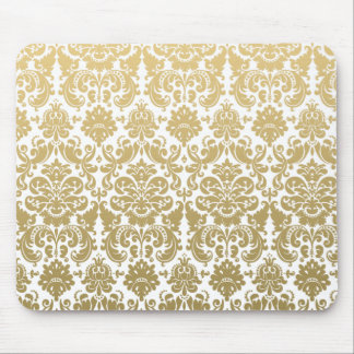 Alfombrilla De Ratón Oro y modelo elegante blanco del damasco