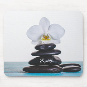 Alfombrilla De Ratón Orquídea Blanca,Piedras Zen Terapeuta