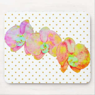 Alfombrilla De Ratón orquídeas de acuarela rosa naranja
