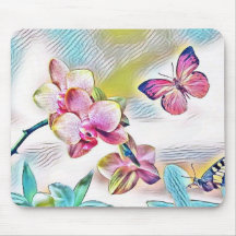Orquídeas rosas, flores y mariposas