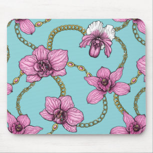 Alfombrilla De Ratón orquídeas y cadenas, rosa y azul