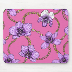 Alfombrilla De Ratón orquídeas y cadenas, violetas y rosas