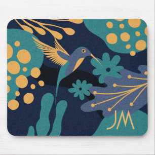 Alfombrilla De Ratón Orujano vintage, colibrí azul turquesa