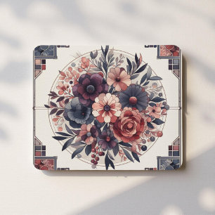 Alfombrilla De Ratón Oscuro Romance Borgoña Art Deco Verano Floral