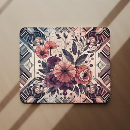 Alfombrilla De Ratón Oscuro Romance Borgoña Art Deco Verano Floral