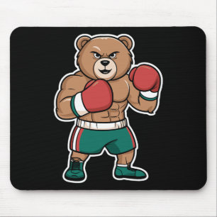Alfombrilla De Ratón Oso Boxeador Divertido Luchador Fuerte Caricatura