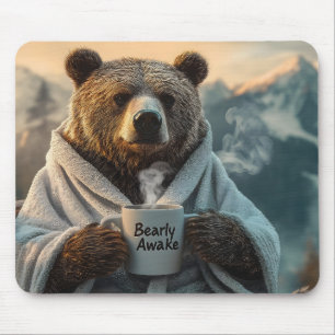 Alfombrilla De Ratón Oso con bata sosteniendo taza de café