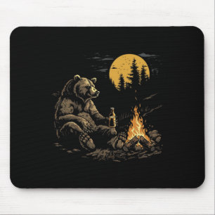 Alfombrilla De Ratón Oso de camping bebiendo cerveza caminata naturalez