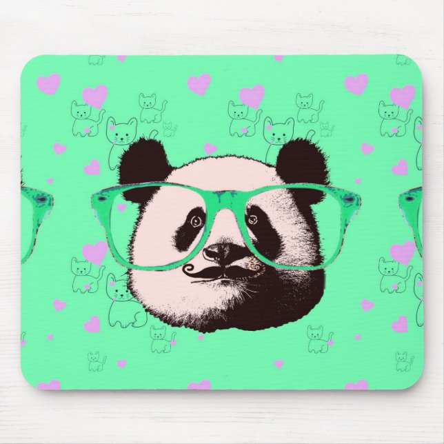 Alfombrilla De Ratón Oso de panda al vapor en gafas con bigote (Frente)