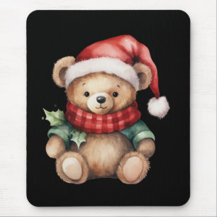 Alfombrilla De Ratón Oso de peluche de Navidad con acuarela
