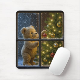 Alfombrilla De Ratón Oso de peluche decorando un árbol de Navidad