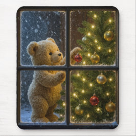 Alfombrilla De Ratón Oso de peluche decorando un árbol de Navidad