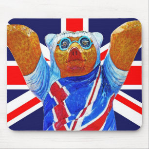 Alfombrilla De Ratón Oso de peluche y bandera de Union Jack (Reino