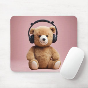 Alfombrilla De Ratón Oso De Teddy Con Auriculares