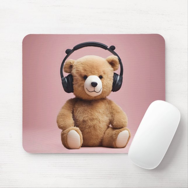Alfombrilla De Ratón Oso De Teddy Con Auriculares (Con ratón)