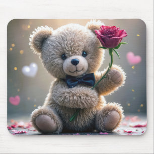 Alfombrilla De Ratón Oso De Teddy Con Rosa Rojo