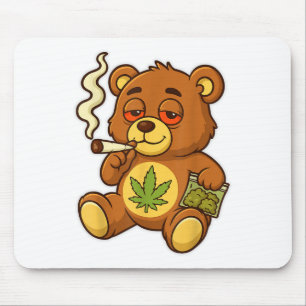 Alfombrilla De Ratón Oso De Teddy Oso Funny Oso Fumador De Alga Con Hoj