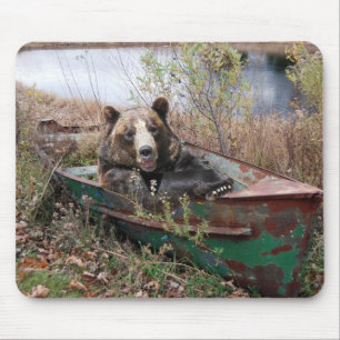 Alfombrilla De Ratón Oso feliz en un bote de remos rizado