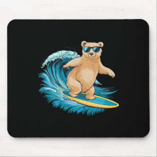 Alfombrilla De Ratón Oso Grizzly Surfista Playa Verano Tabla De Surf Su
