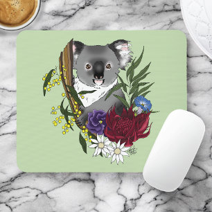 Alfombrilla De Ratón Oso Koala Lindo Verde Flora Vida Silvestre Austral