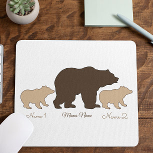 Alfombrilla De Ratón Oso Mama Personalizado Con 2 Nombres De Niños Rega