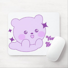 Alfombrilla De Ratón Oso Morado Pastel Kawaii con Nombre Personalizado