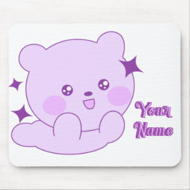 Alfombrilla De Ratón Oso Morado Pastel Kawaii con Nombre Personalizado