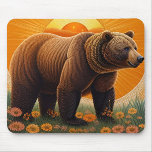 Alfombrilla De Ratón Oso Pardo Majestuoso de Pie en un Campo