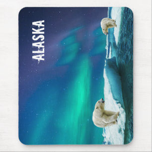 Alfombrilla De Ratón Oso polar con luces boreales Alaska Mouse Pad
