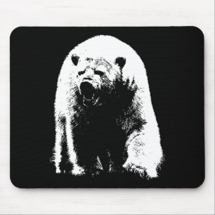 Alfombrilla De Ratón Oso Polar de Arte Pop Blanco y Negro