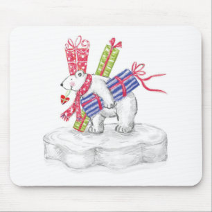 Alfombrilla De Ratón Oso Polar de Dibujos Animados Adorable con Regalos