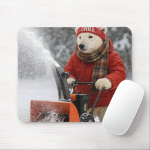 Alfombrilla De Ratón Oso polar empujando una barredora de nieve