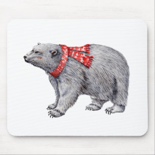 Alfombrilla De Ratón Oso polar en la bufanda roja