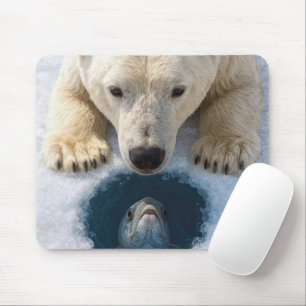 Alfombrilla De Ratón Oso Polar Mirando a un Pez